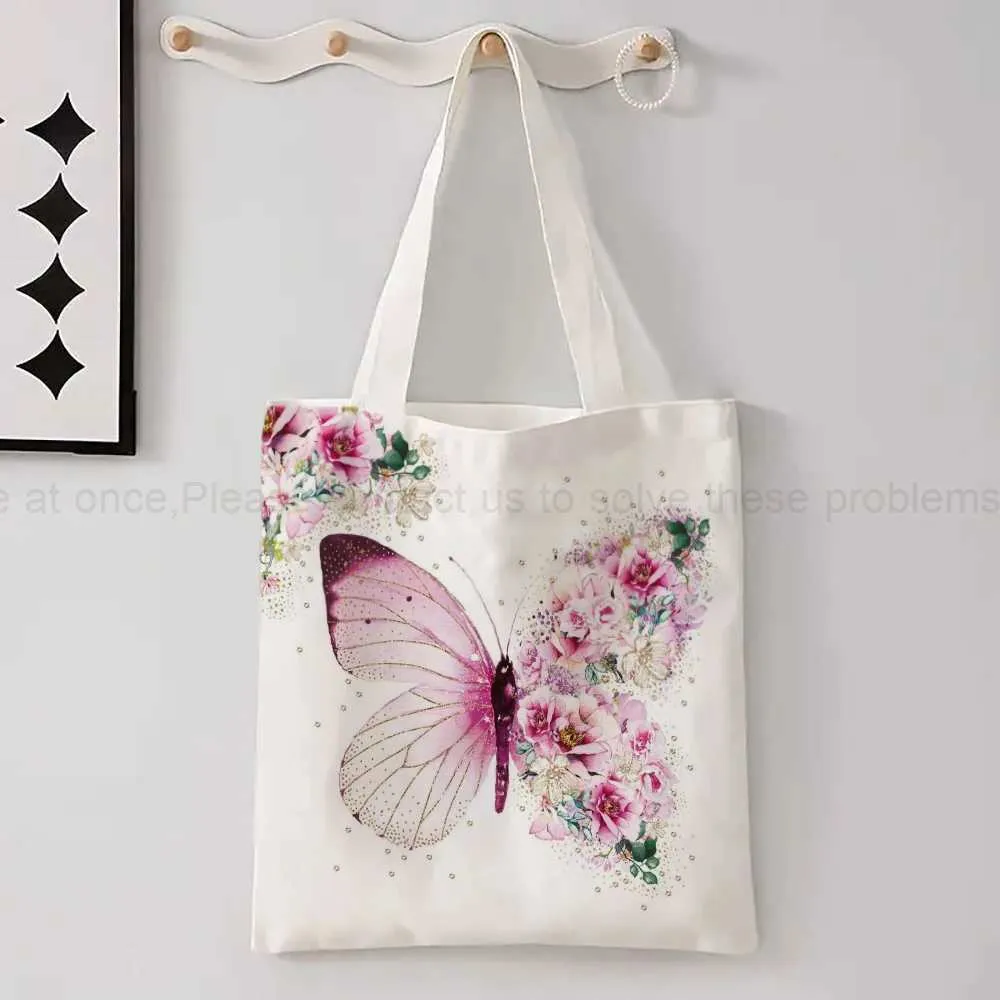 トートバッグ Smooth Mood Logo Linen Bag 4BFT480 DHgate.com:Floral Tote Bag: Aesthetic Butterfly Design