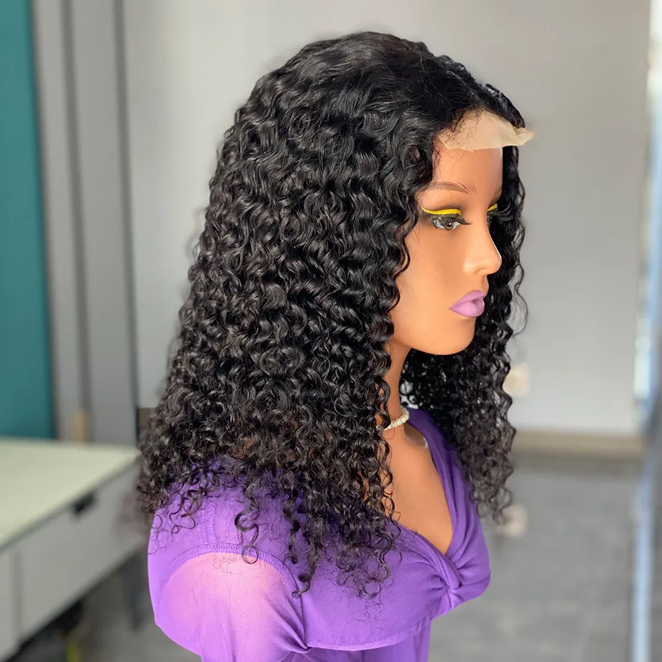 4x4 Lace Front Kinky Curly Human Hair Wig Glueless 16 Inch 200 Density