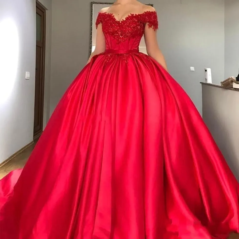 Off Shoulder Sleeveless Beaded Appliques Ruffles Red Quinceanera Dresses for Sweet 16 WQ1172
