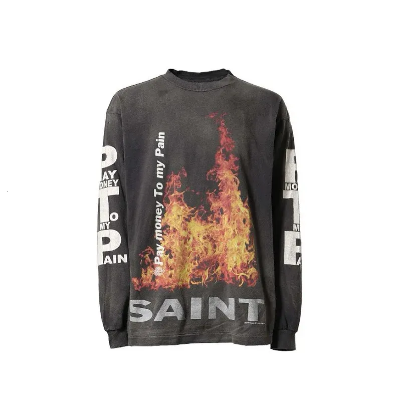 Flame Print Oversized Long Sleeve T-Shirt - Street Style
