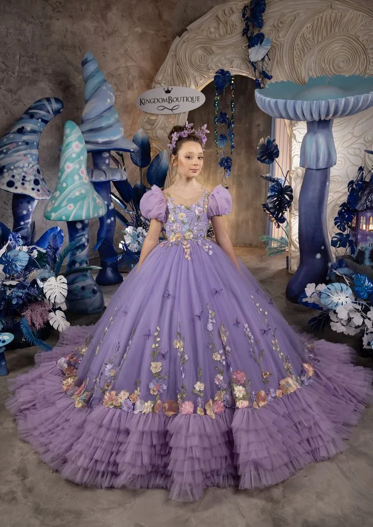 Save Big on Bulk Princess Ball Gown Quinceanera Dresses Princess Gowns For  Prom, Floral Lace Tiered Ball Gown: Ruffled Flower Girl Dress With Puff