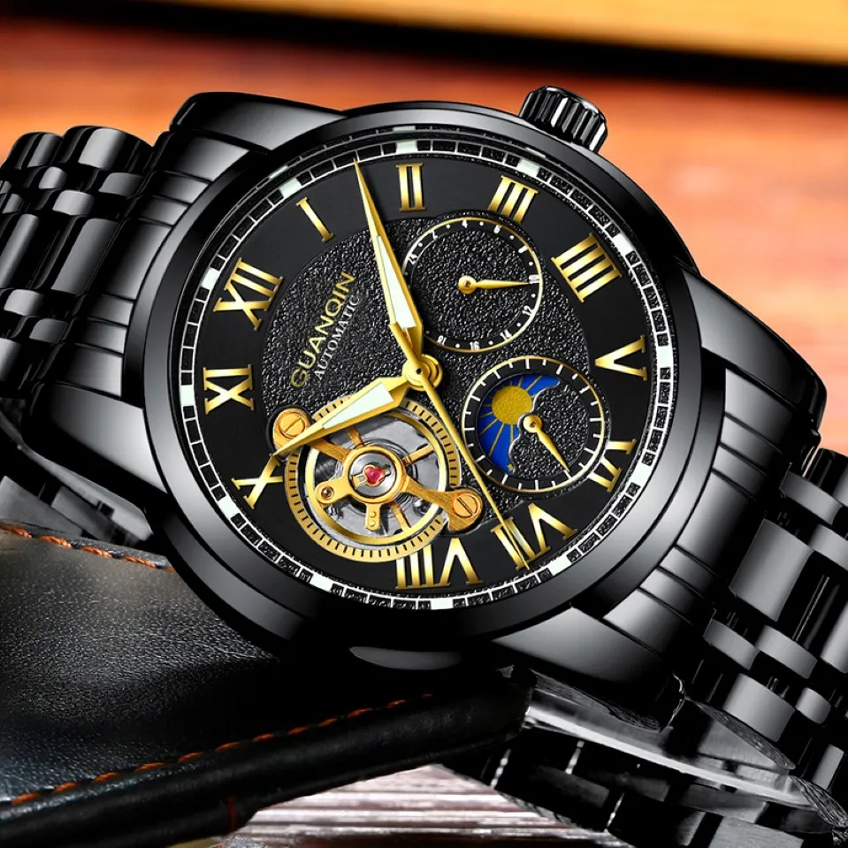 GUANQIN Tourbillon Automatic Watch Luxury Stainless Steel Men's Sport  Waterproof Mechanical Wristwatch, Top Brand Design