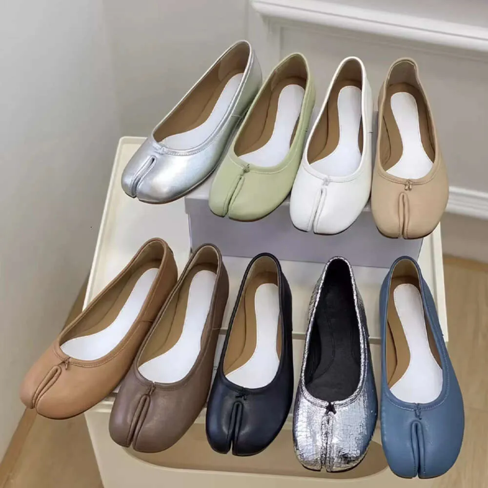Tabi Split Toe Shoes Leather Ballet Flats Designer Shoe Single