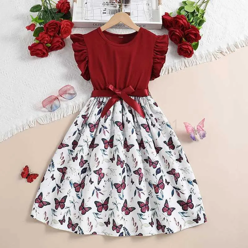Girl Dress Summer Red Retro Butterfly Printed Bowknot Dress Casual O-neck  Fit True to Size from Dhgate Girl's Dresses