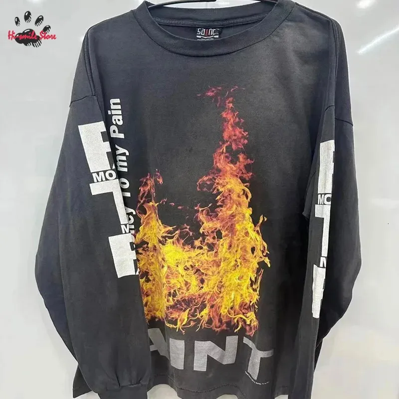 SAINT Flame Print Long Sleeve shirt with t shirt - Oversized SAINT Flame Print Long Sleeve shirt with t shirt - Oversized