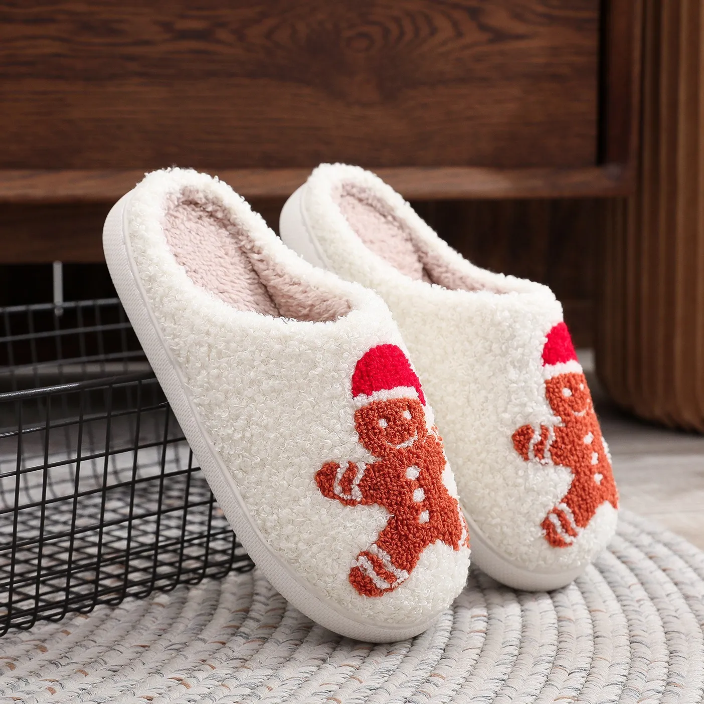 Christmas Slippers For Women & Men – Cozy Fluffy Slippers With Reindeer/Santa Prints, Indoor/Outdoor - View #7
