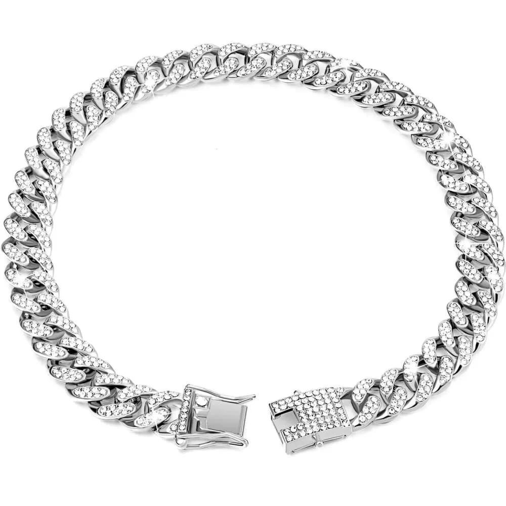 Hundehalsband Im Kubanischen Stil – 18K Vergoldet, Mit Zirkonia-Diamanten, 12 Mm Breit, Nicht Verstellbar, Für Kleine Bis Große Hunde