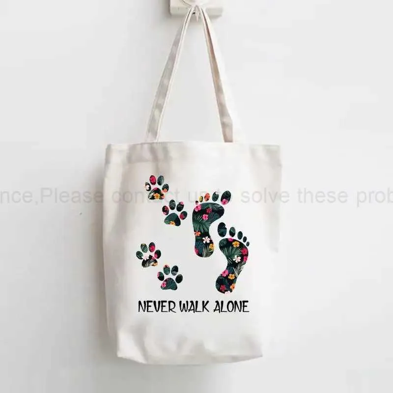 Letter Print Canvas Shopper Tote Handbag - Casual, Trendy