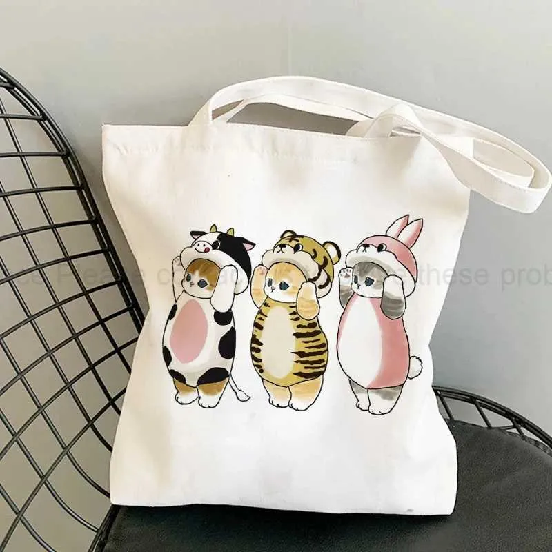 INSTANTARTS Women's Canvas Shopping Tote Bag - Cartoon Animal Print, Reusable, 16.5 X 13.4 Inches