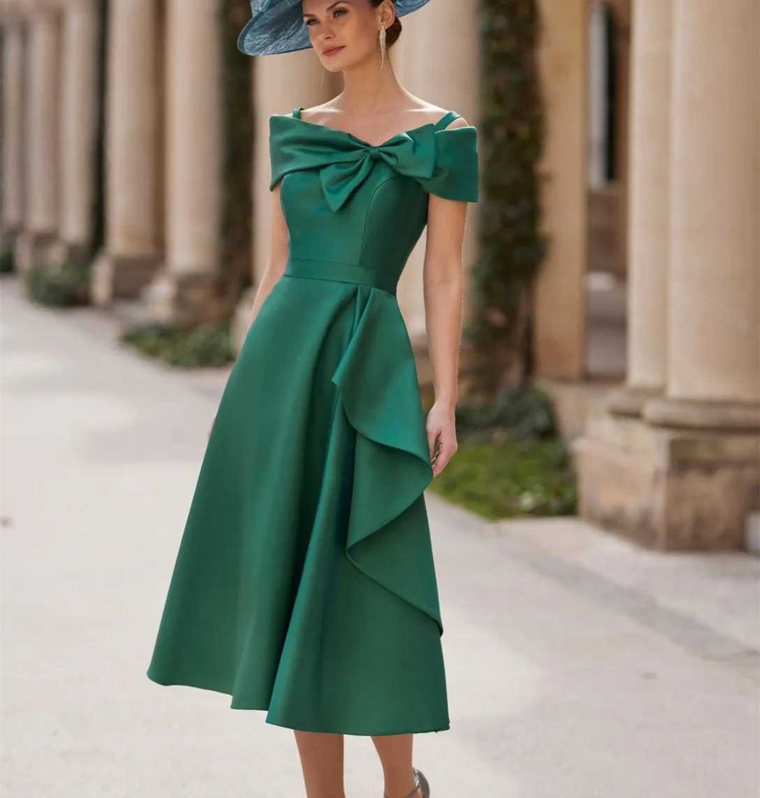 Save Big on Bulk Formal Tea Length Mother Of The Bride Dresses Elegant  Mother Bride Dresses A Line Tea Length Satin Dress With Bow Accents And