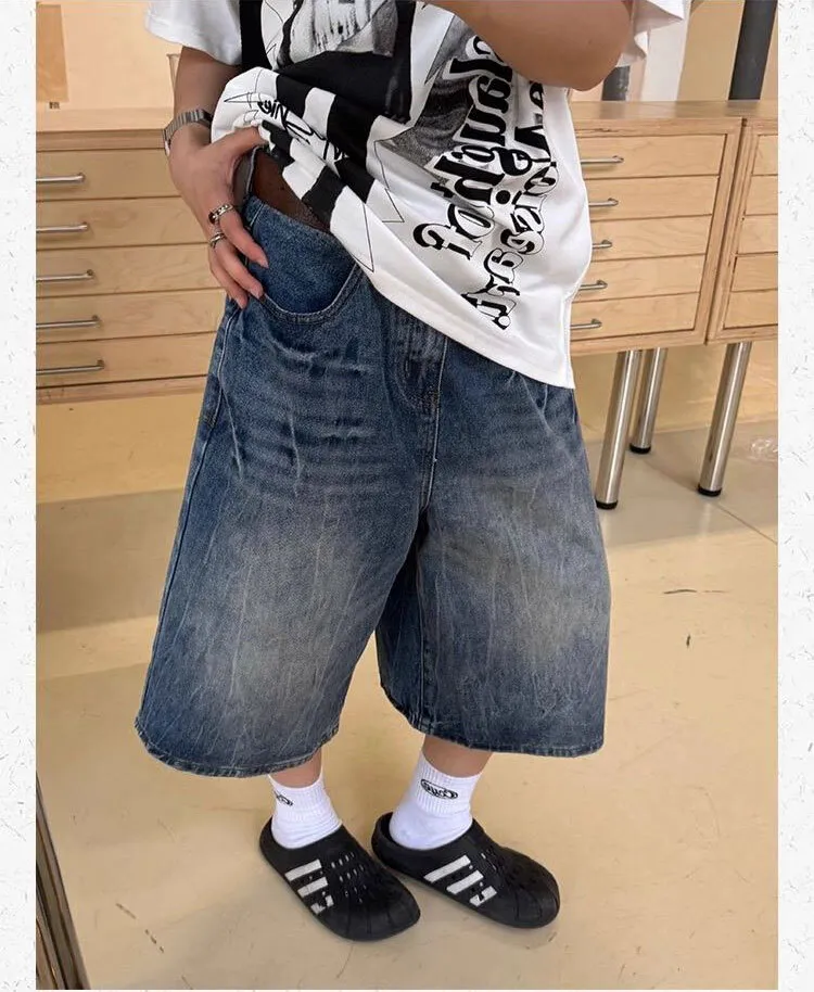 新品タグ付　Eaphi FLUFFY SHORT PANTS short Unisex Fluffy Cropped jeans and shorts with Washed Lightning