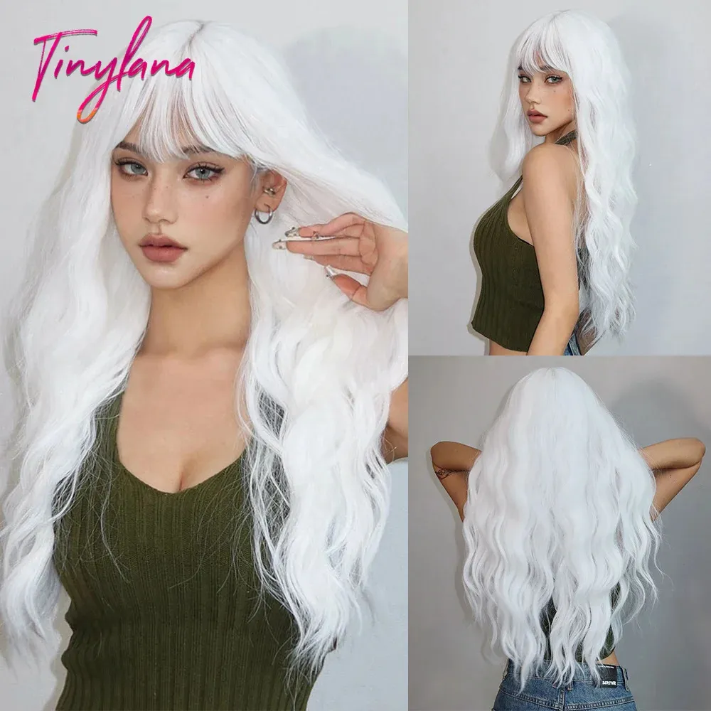 - Human hair blenb white curly wavy wig with bang Amazon.com : Nuxovin Long Curly Wavy Wigs Human Hair with  main image 2