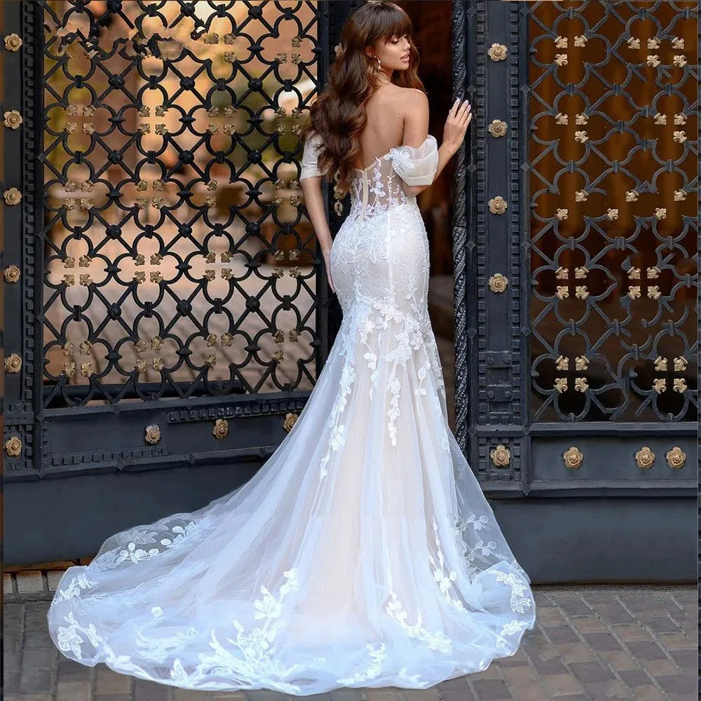 knee length dresses for ladies Breathtaking Mermaid Princess Backless Country Lace Tulle Wedding Dress main image 0
