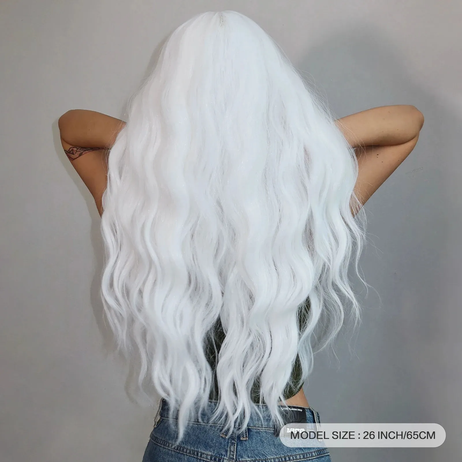 Long Curly White Wig: Platinum Blonde Synthetic Hair with 