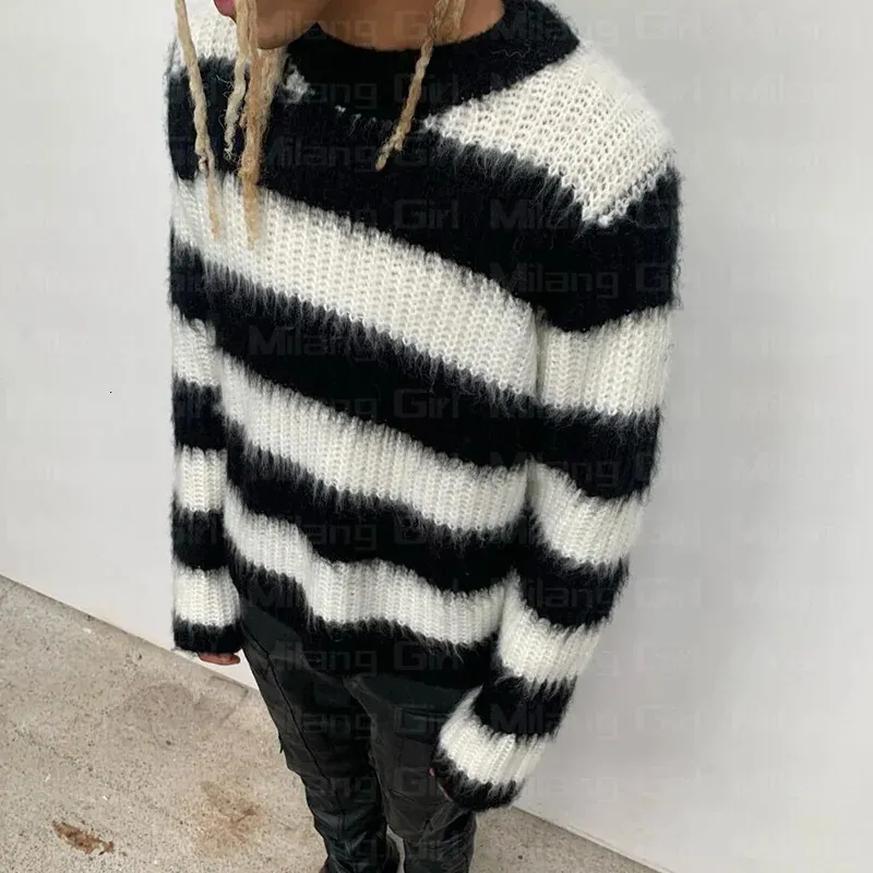 Pull Homme Tricot Déchiré Vintage - Style Streetwear Y2K, Col Rond, Manches Longues
