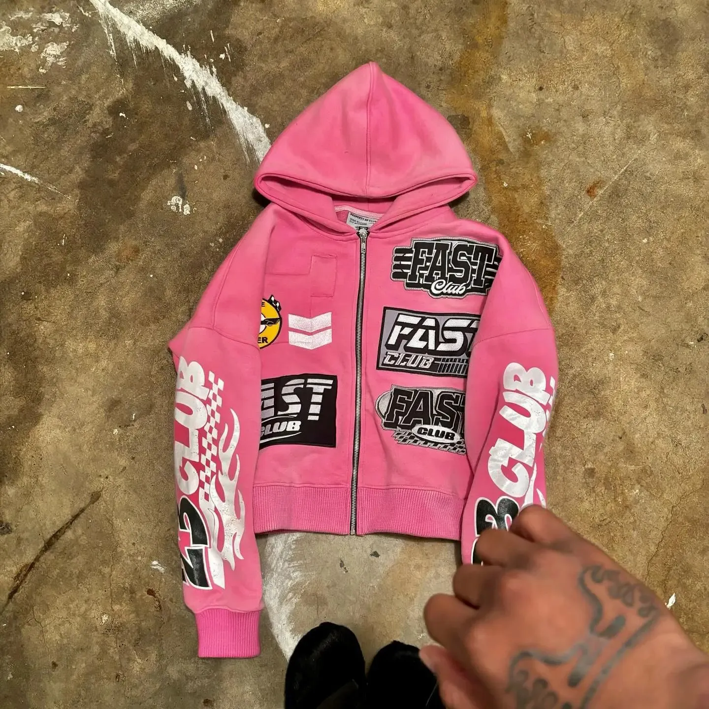 Harajuku Y2K Oversized Zip-Up pink hoodie - American Pink Harajuku Y2K Oversized Zip-Up pink hoodie - American Pink