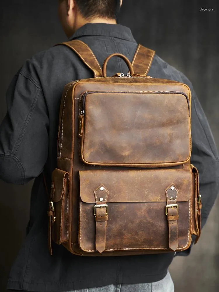 Genuine Leather Backpack Vintage Elegant Daypack Adjustable Strap Spacious 7 Amazon.com: cuero Vintage Full Grain Leather Laptop Backpack  main image 4