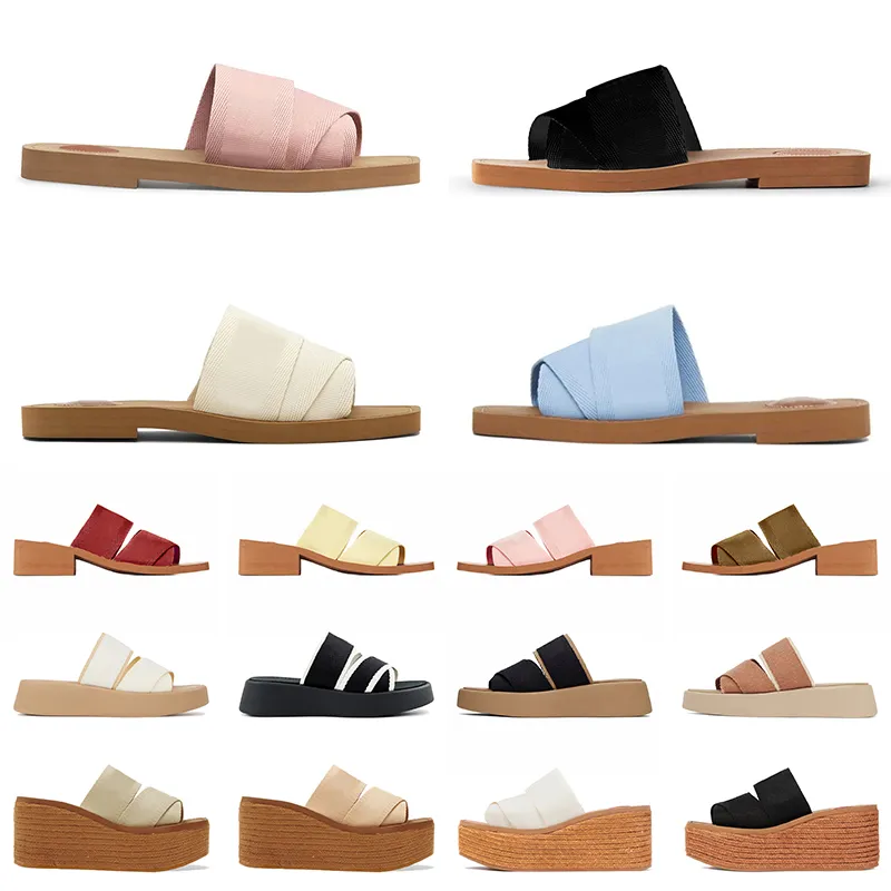 Luxury Platform Designer Chloe Sandals Women Cloud Mila Slides famous Woody Mule Slippers denim Wedge Espadrille Black White code L Low Heels Shoes