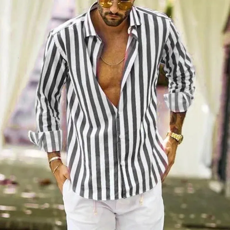 Camisa De Lino De Rayas De Verano Para Hombres, Cárdigan Casual De