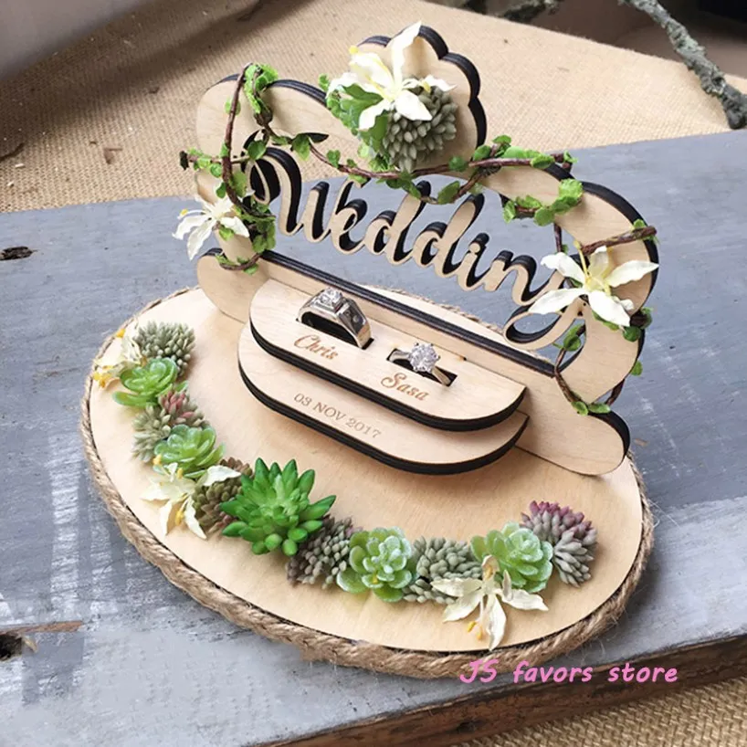 Rustic Wood Ring Pillow Personalized Wedding Ring Holder, Forest Theme  Engagement, Handmade Marriage Proposal Decoration, Keepsake