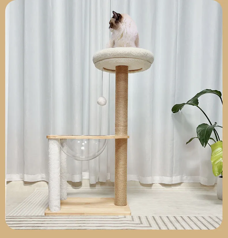 Solid Wood Cat Climbing Frame with Space Capsule, Super