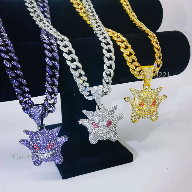 Blinged Out Gengar Pendant Custom Hip Hop Jewelry with Iced Ghost Choker