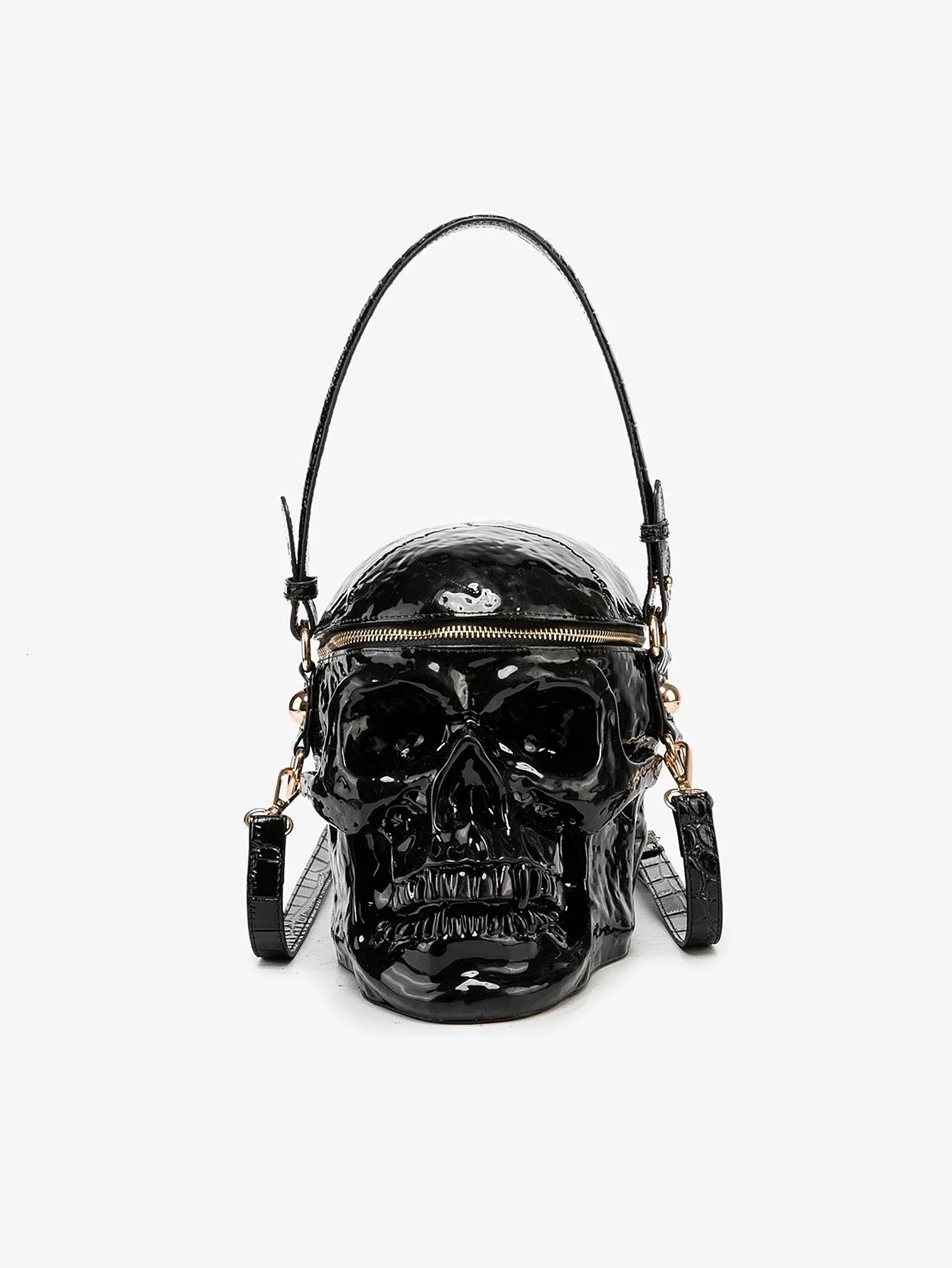 Punk Rock Skull Messenger Bag: 3D Gothic Handbag, Black Leather