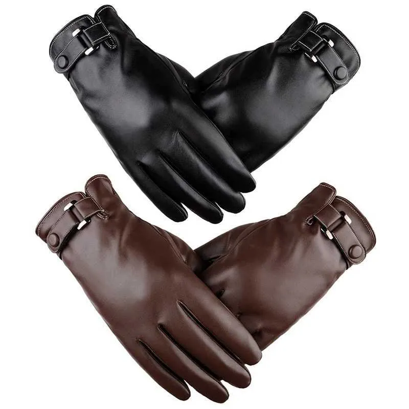Mens Fingerless Leather Gloves Warm Winter Driving Gloves, Touch