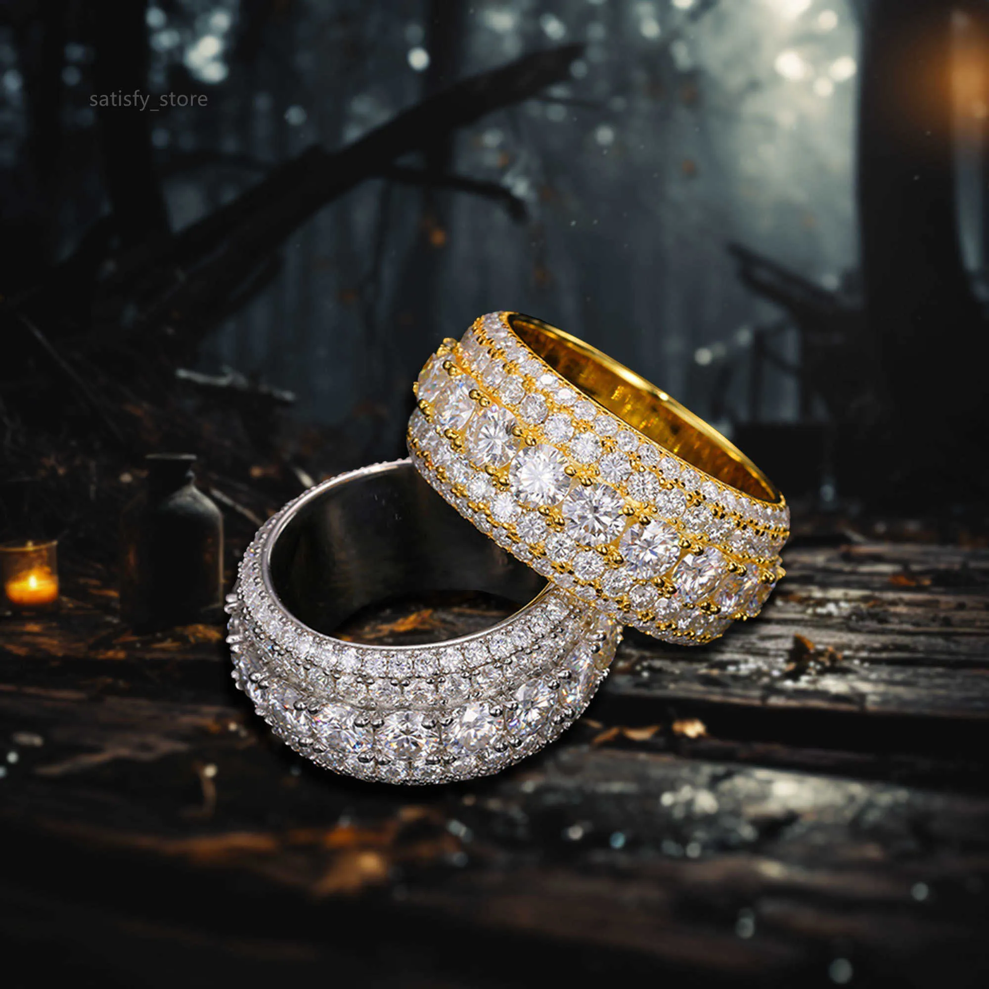 Premium S925 Sterling Silver Moissanite Ring Iced Out Hip Hop