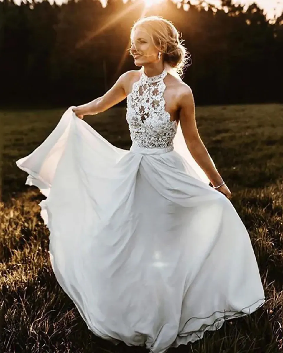 white christmas dresses Ivory Lace Long Sleeves A-line Chiffon Wedding Dresses, Bridal Gowns, MW526 main image 0