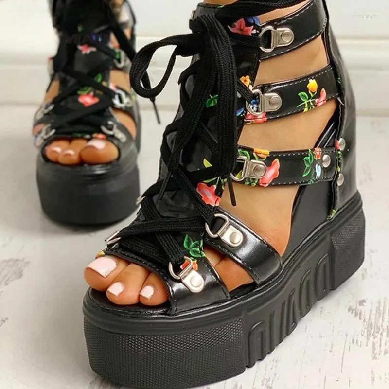 Women s Summer Leisure Sandals Breathable Espadrille Wedges Shoes with Shoelaces