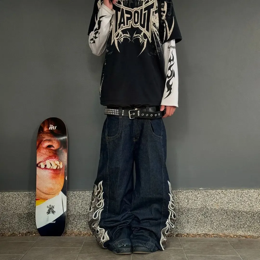 American Streetwear Punk Rock Y2K Style Denim Pants With