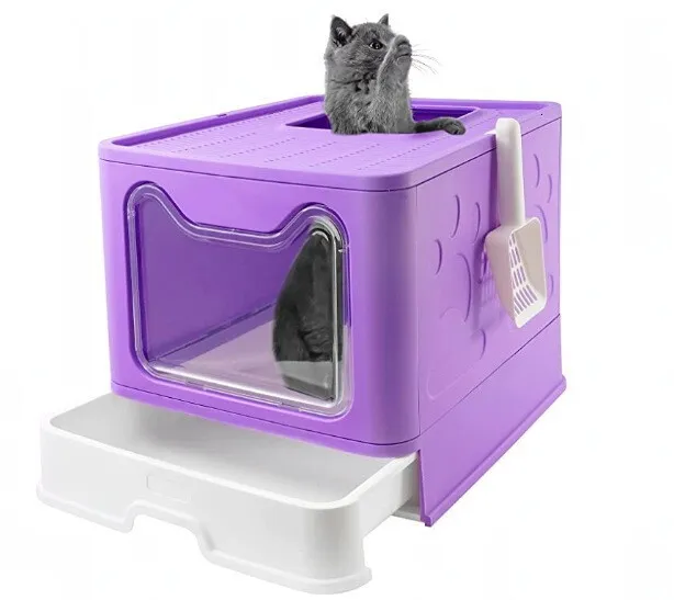 DHgate Large Splash Proof Enclosed Cat Litter Box with Folding Drawer for Easy Cleaning Pet Supplies