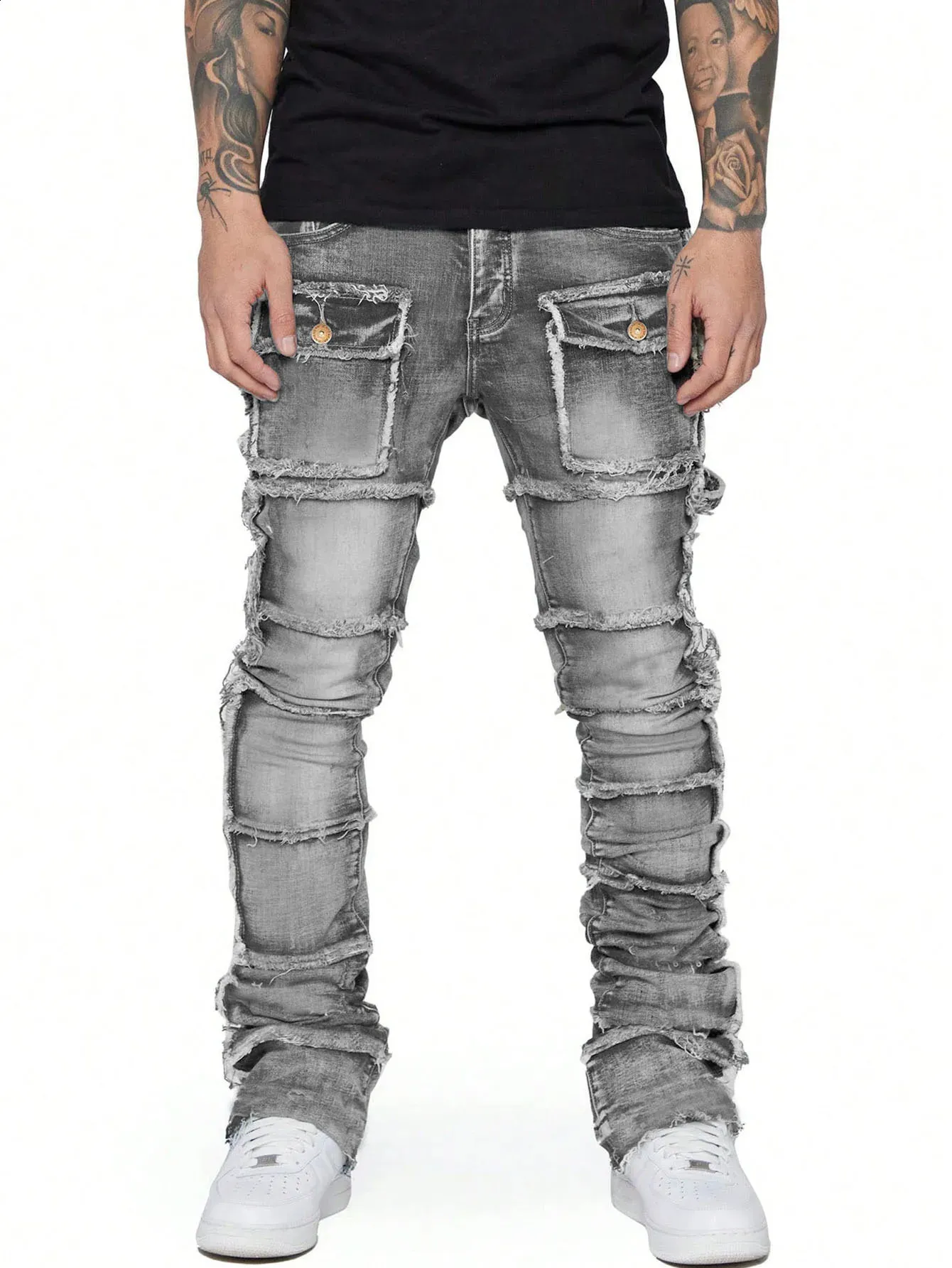 Stretchy Ripped Cargo Jeans - Retro Y2K Style for Men