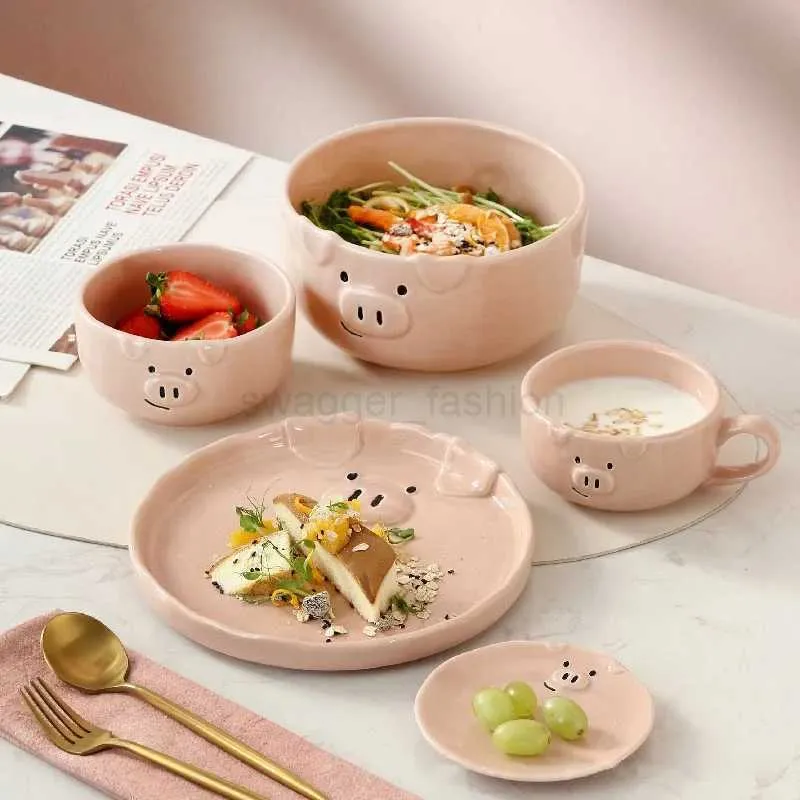 Save Big on Bulk Cute Bowls Korean Cute Pig Ceramic Tableware Set: Pink  Japanese Cartoon Bowl, Plate Cup For Breakfast, Salad More Best Deals  on