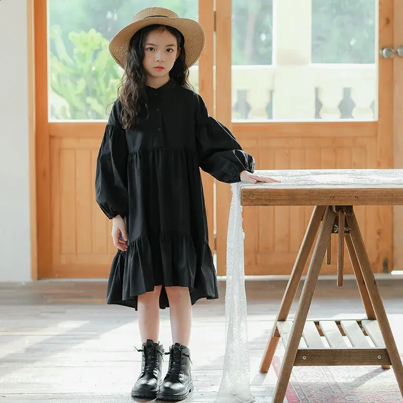 Teen Girls Shirt Dress Korean Style Long Puff Sleeves Knee Length O-neck  V-Neck 10-16Y from Dhgate Girl's Dresses - price 32.78