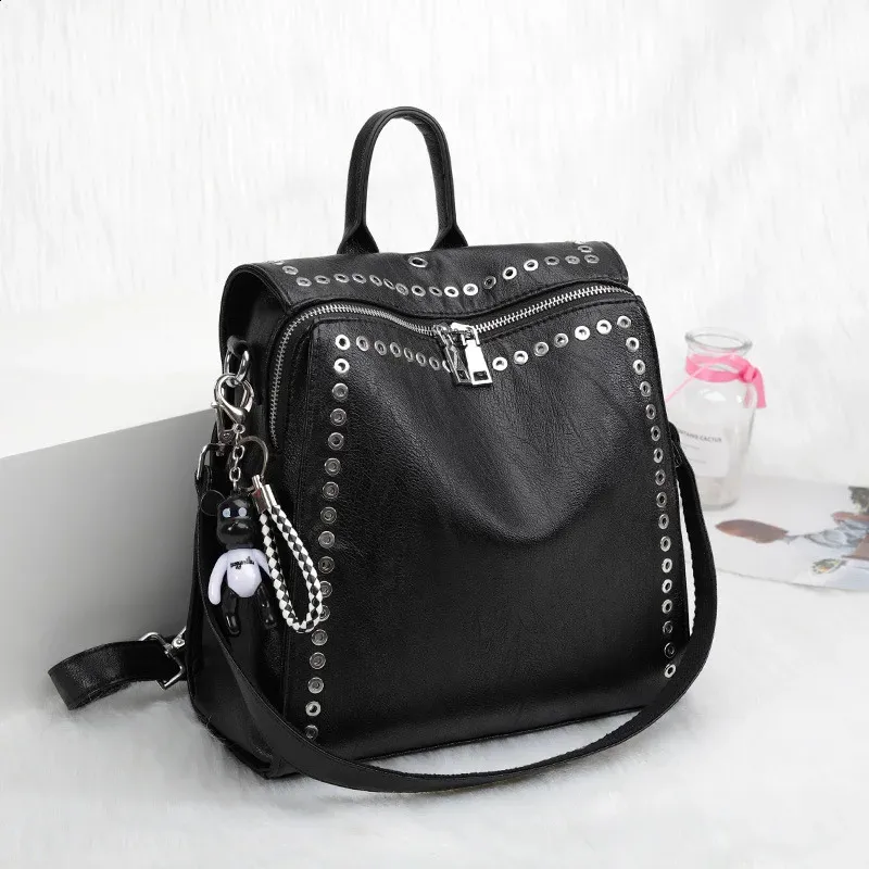 Multifunctional Genuine Leather Rivet backpack for