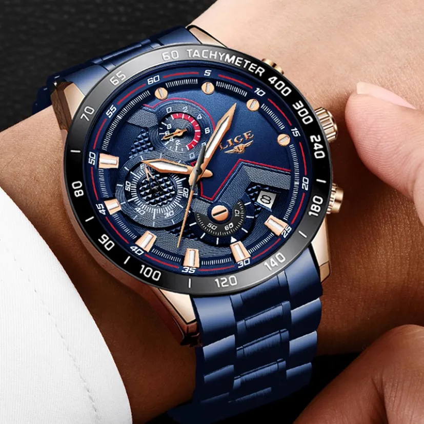 DHgate.com:LIGE Mens Blue Business Watch: Luxury Stainless DHgate.com:LIGE Mens Blue Business Watch: Luxury Stainless