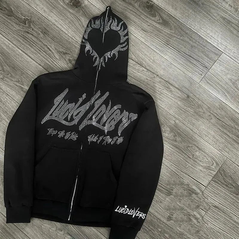 DHgate.com:Rhinestone Zip-Up Y2K Jacket: Oversized Emo Goth