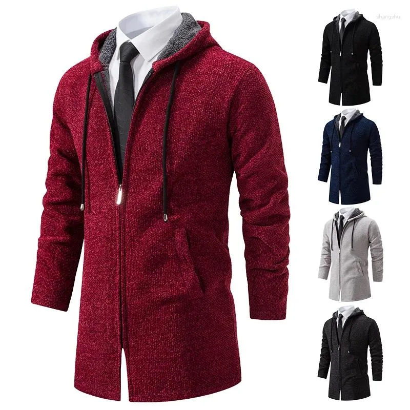 DHgate Velvet Hooded Padded Cardigan Sweater Cozy Overcoat for Mens Winter Wardrobe Apparel