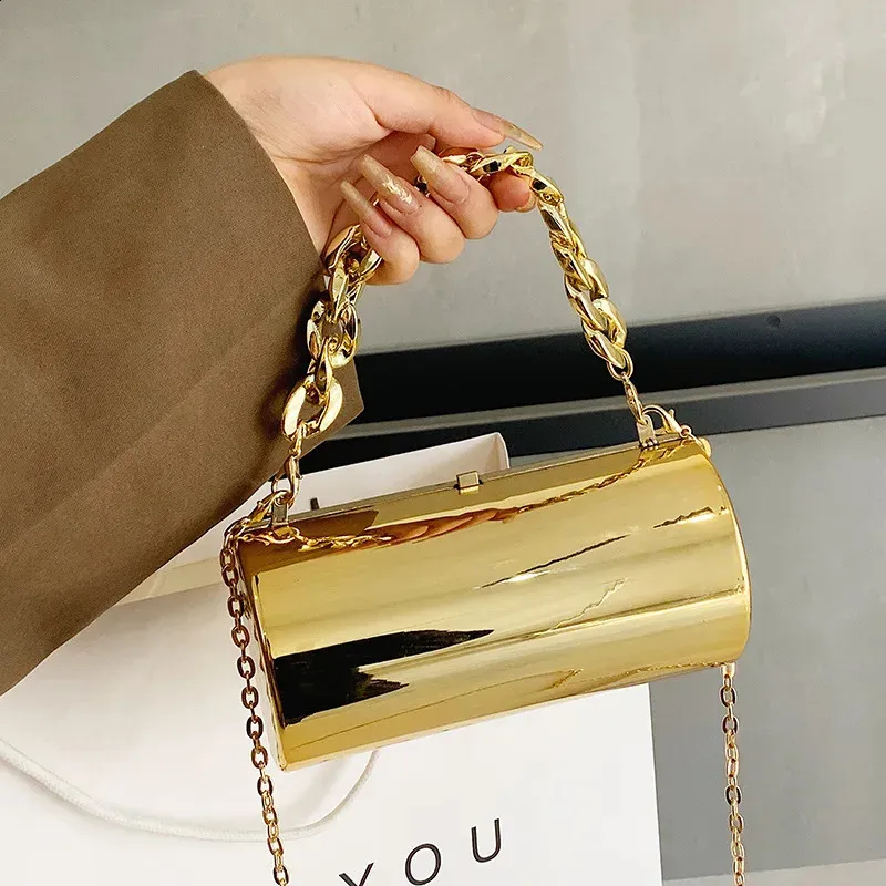 Mini Cylinder Evening Bag Gold Box Clutch, Fashion Party Clutch,  Crossbody Shoulder Bag for Women Chic Handbag for Special Occasions