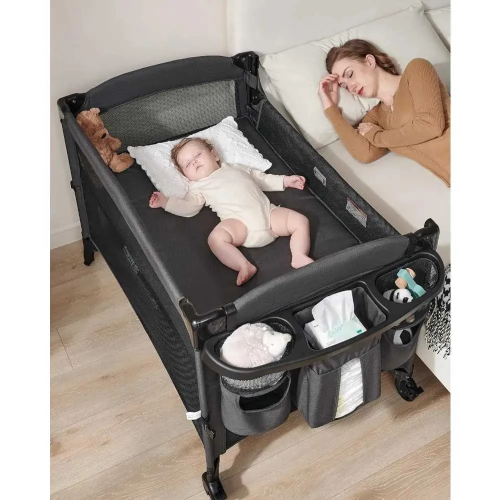 4-in-1 Baby Crib Bassinet: Portable Bedside Sleeper, Playard Diaper  Changing Station Convertible Baby Bedding Included!