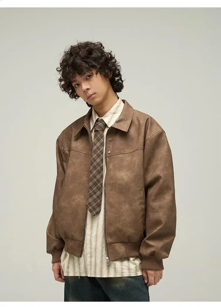 Spring Autumn Style American Vintage Distressed Brown Leather