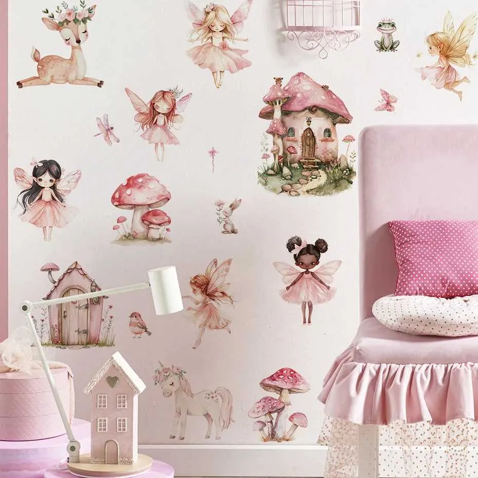 Mushroom Fairy Wall Decals - Peel And Stick Vinyl Stickers For Girls Room, Nursery, Kids Bedroom