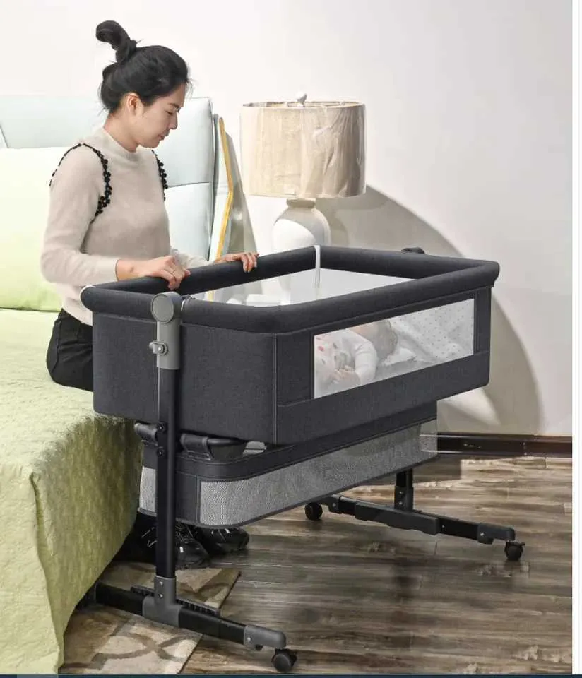 Portable Folding Baby Crib - Multi-Functional Newborn Bed, Adjustable ...