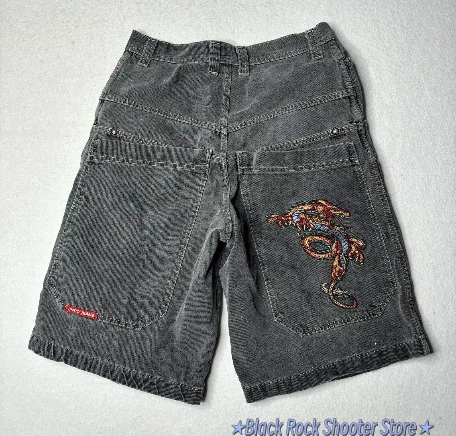Mens Cargo Denim Shorts Retro Style Loose Fit Denim Shorts