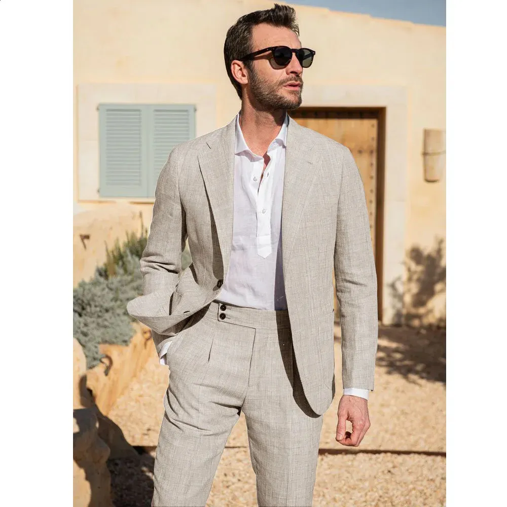 thumbnail image 2 of 38 Linen Suit - Mens Summer Suits In Beige Color - Beach Wedding 2 of 10