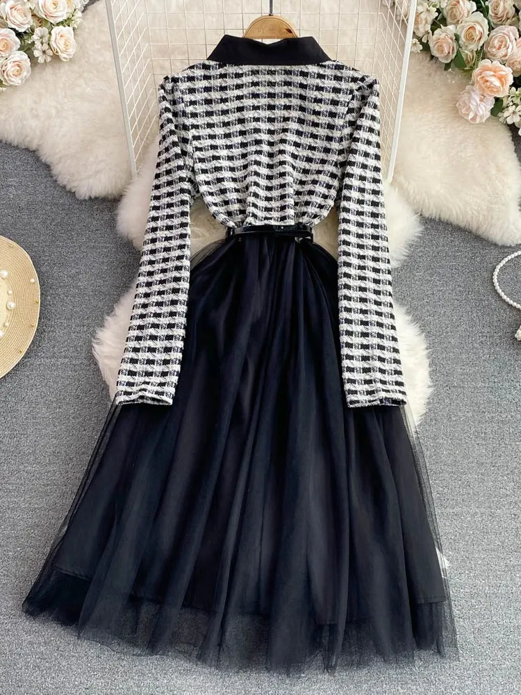A Line Empire Waist Dress, Elegant Prom Dress Womens Plaid Patchwork Party  Dress With Lace Mesh Details For Winter Events From Mysticastore, $33.13 In  Bulk | DHgate.Com