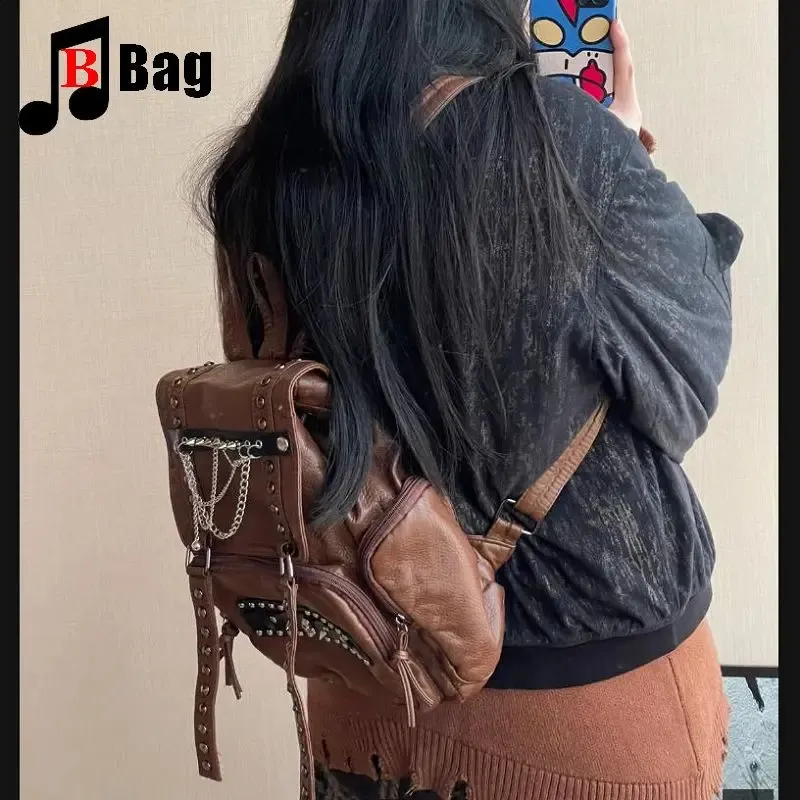 Y2K Gothic Punk Backpack with Catskin Buckle Rivet, Extra Large