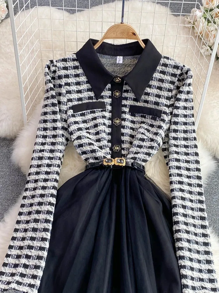 A Line Empire Waist Dress, Elegant Prom Dress Womens Plaid Patchwork Party  Dress With Lace Mesh Details For Winter Events From Mysticastore, $33.13 In  Bulk | DHgate.Com